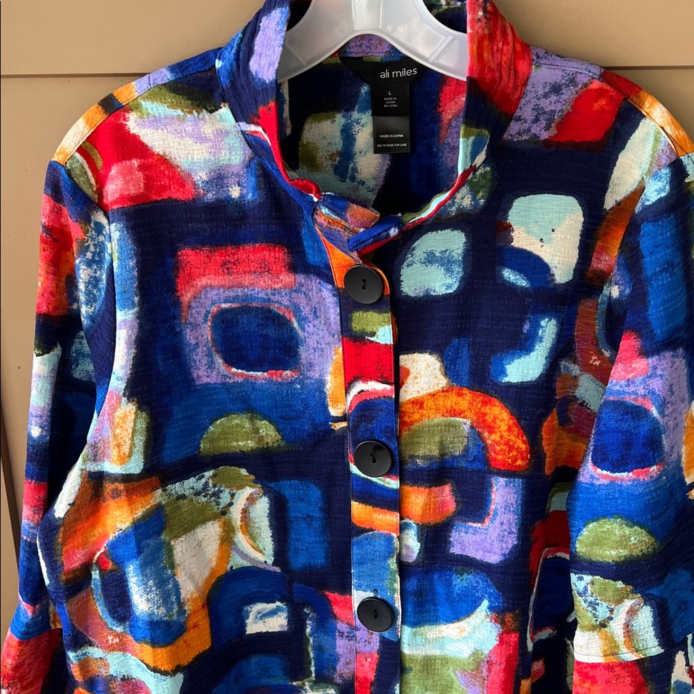 Ali Miles Sz L Multicolor Art to Wear Fun Tunic Top - Picture 7 of 10